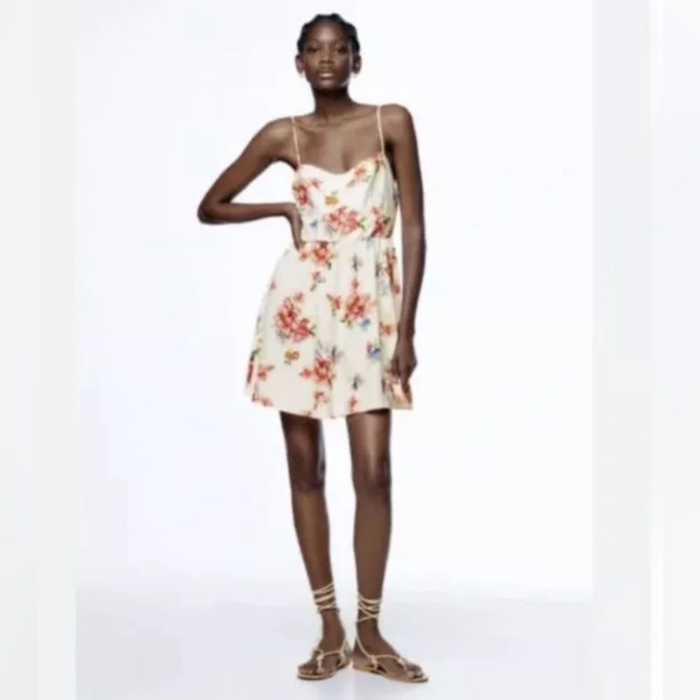 NWT Zara the Juli dress floral mini dress, viscose cotton linen blend, size M
